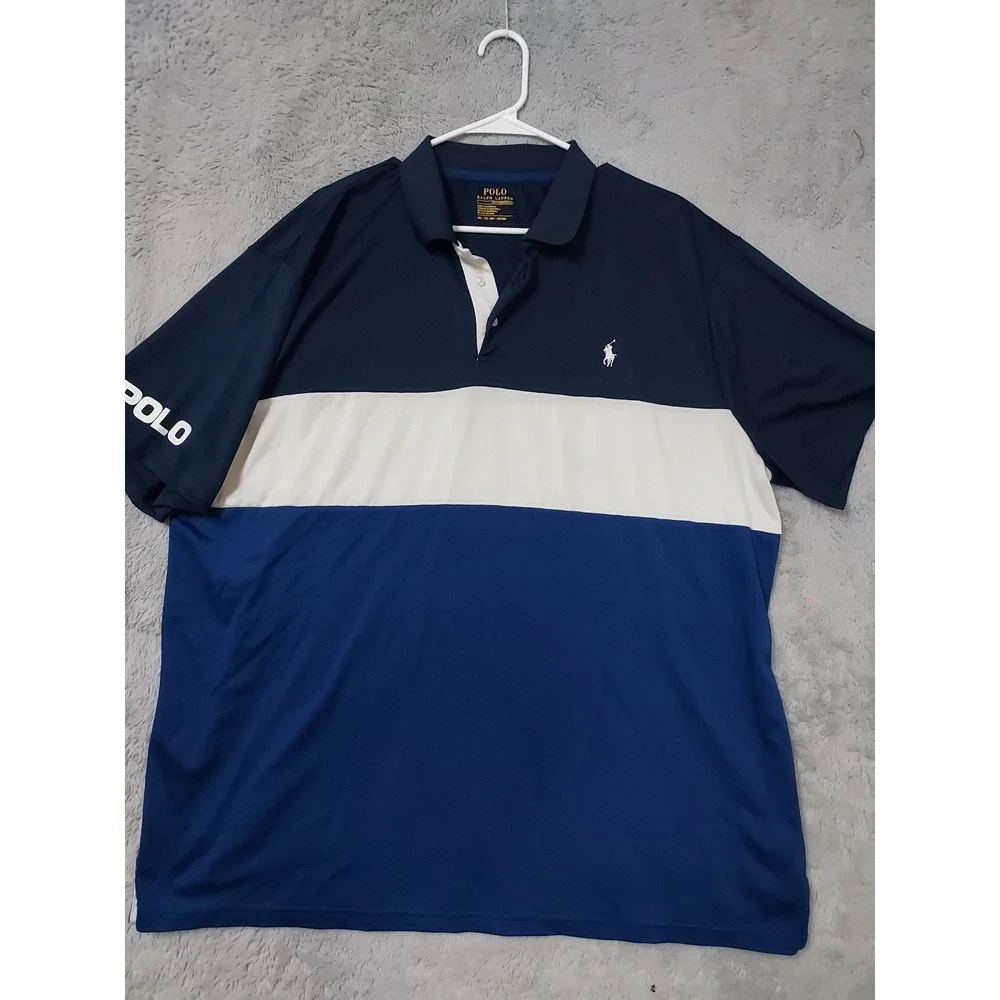Polo Ralph Lauren Polo Shirt Mens XXL 2XL Colorblock Performance Navy White Blue